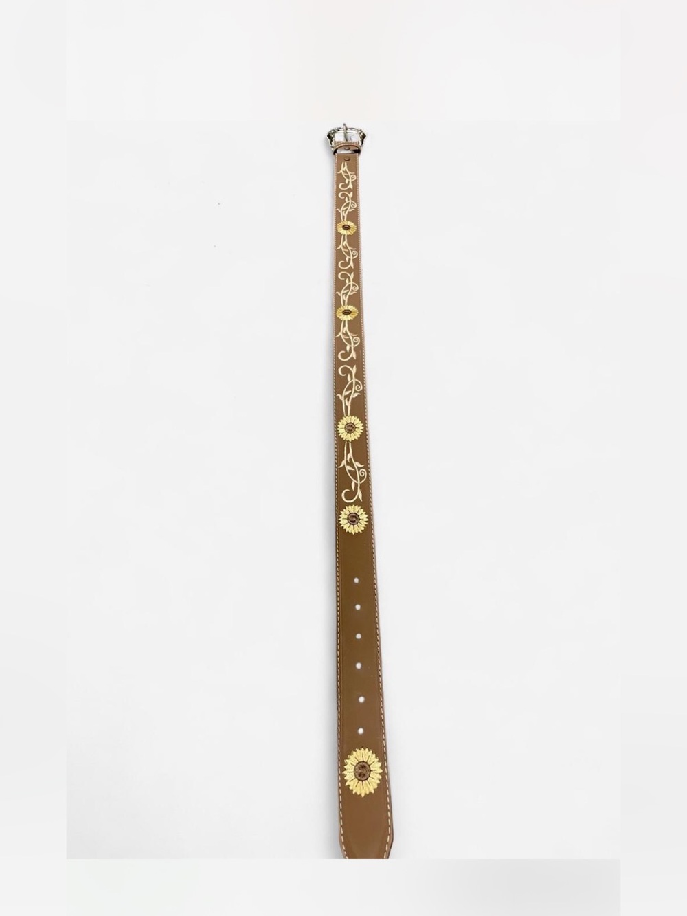 NoBuck Brown Leather Sunflower Embroidered Detail Belt